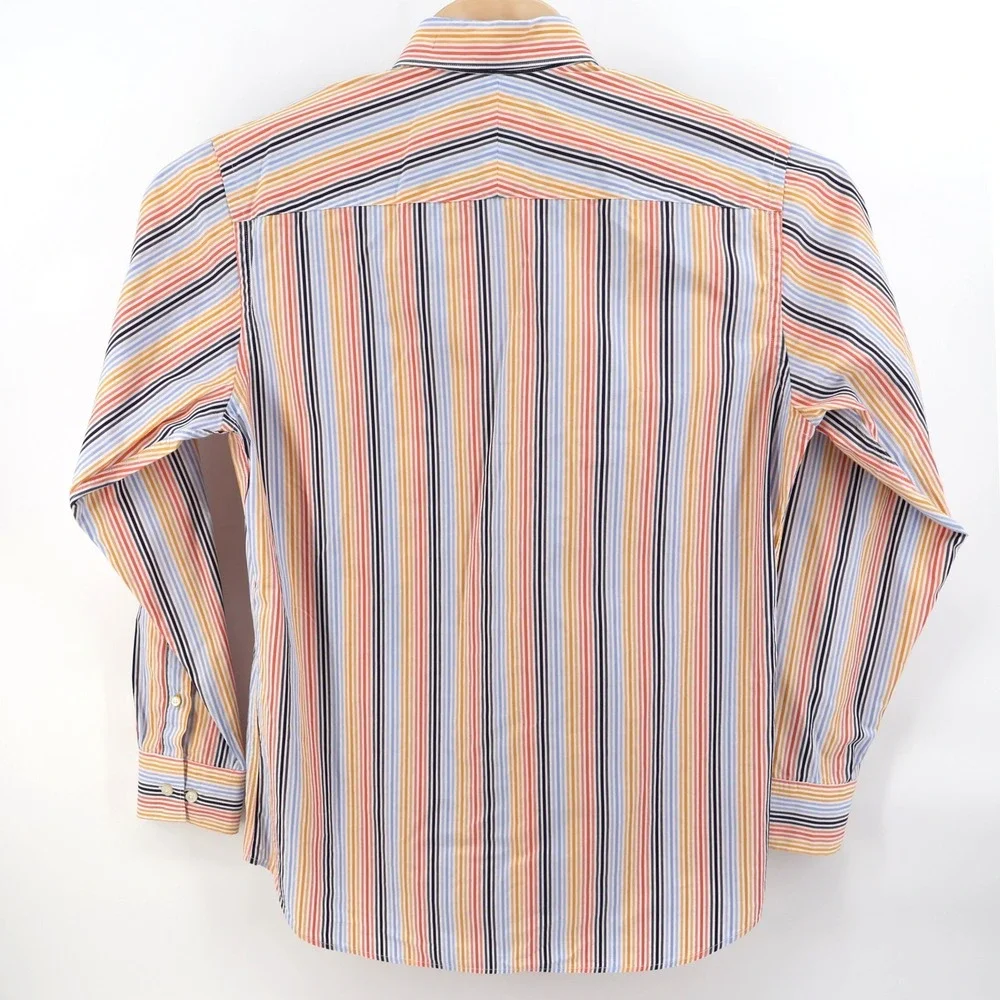 Robert Talbott Mens L Striped Dress Shirt Long Sleeve Button Up Multicolor Large